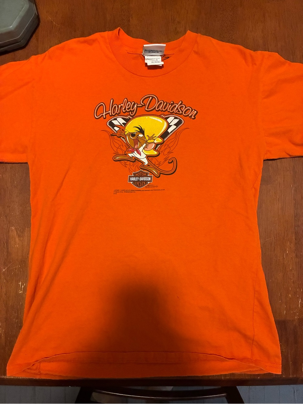 Vtg 2010 Harley Davidson Looney Tunes Youth XL (18-20) Shirt Orange Steel City